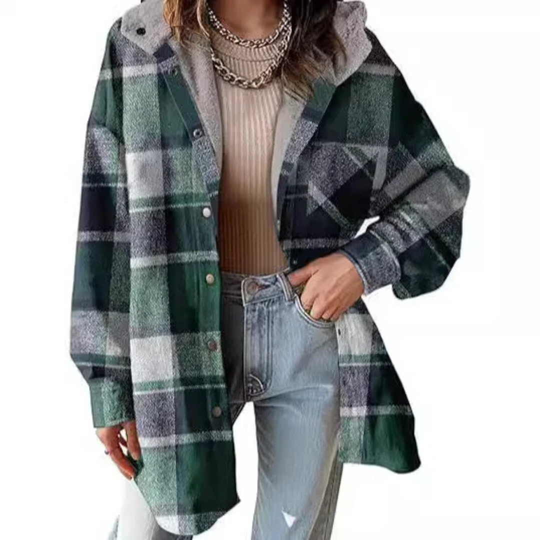 Tallulah | Women's Relaxed Fit Hooded Jacket in Check Pattern