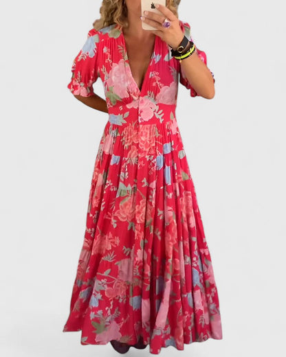 Minelda | Women's Chic Floral V-Neck Maxi Dress with Pockets