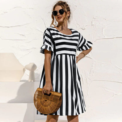 Levoire | Women's Ruffled Short Striped Maternity Dress