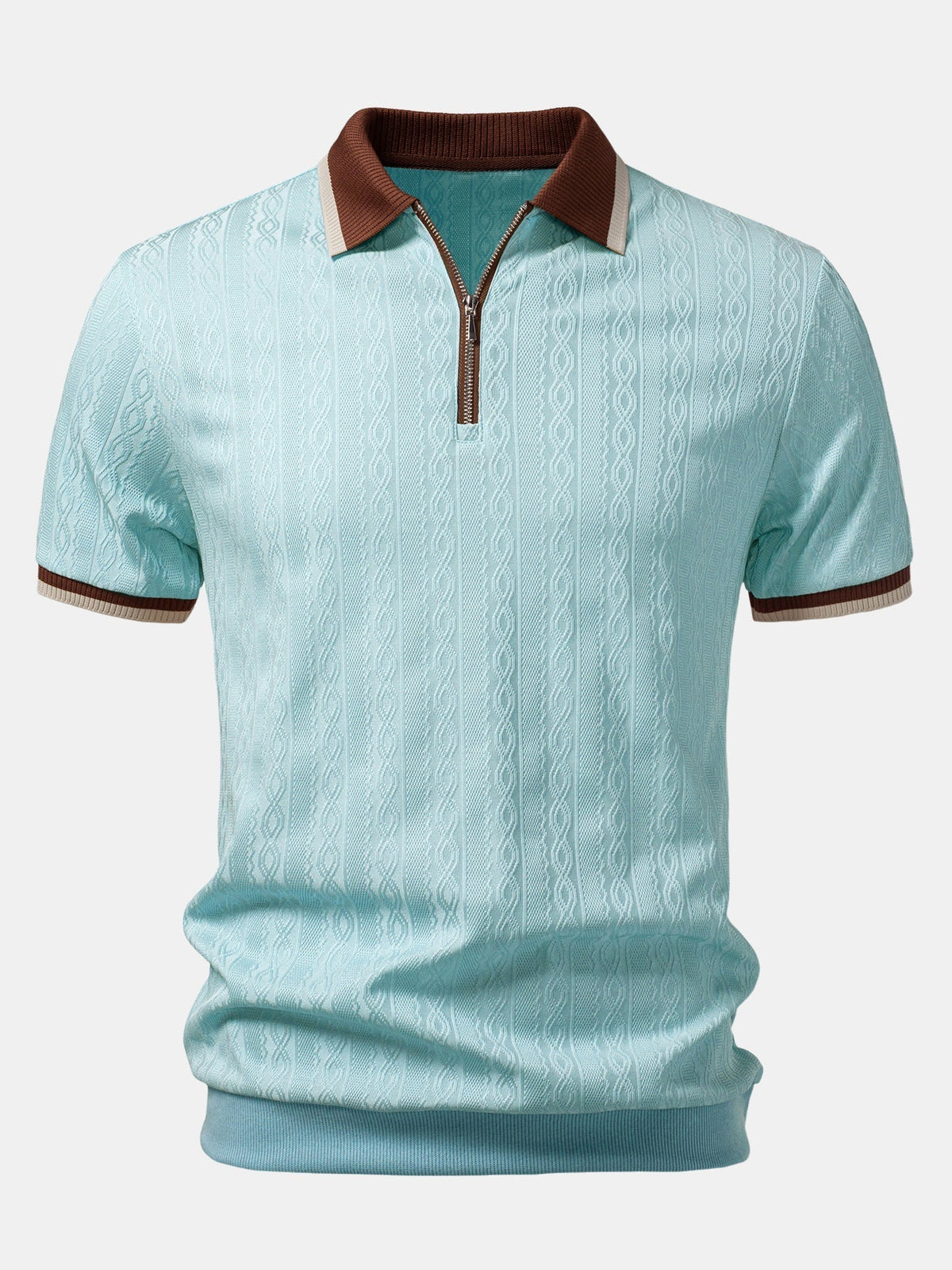 Men's Textured Polo with Contrast Trim and Zipper