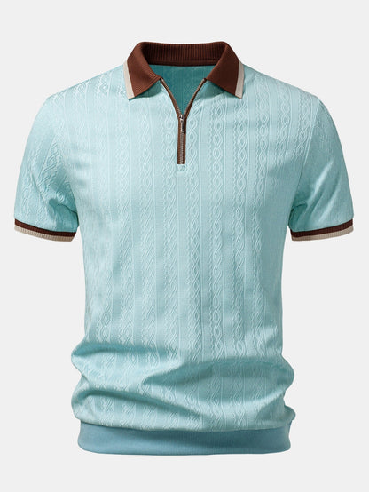 Men's Textured Polo with Contrast Trim and Zipper