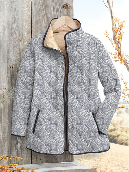 Women's Relaxed Vintage Geometric Print Quilted Jacket