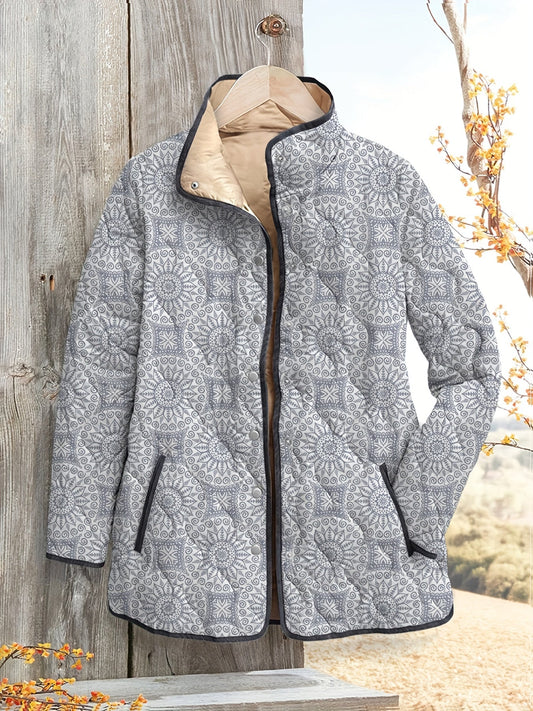 Women's Relaxed Vintage Geometric Print Quilted Jacket