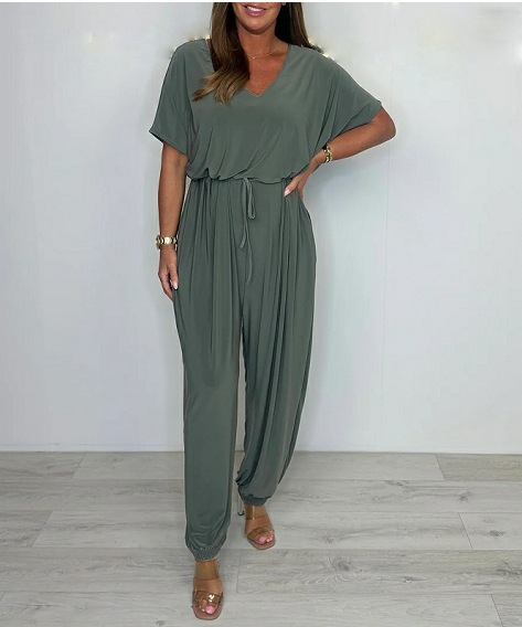 Mary | Women's Comfy Jumpsuit with V-Neck and Short Sleeve
