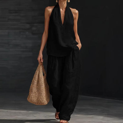 Ainhoa | Women's Longline Casual Tank Top and Wide-Leg Trouser Set