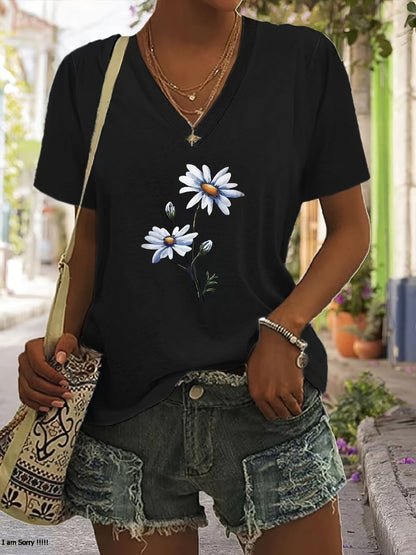 Celine | Women's Longline Floral V-Neck Tee