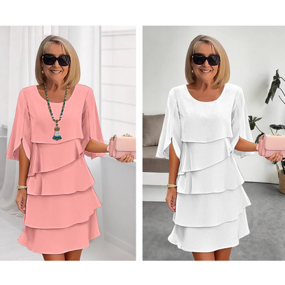 Chic Layered Midi Dress with Puff Sleeves for Women