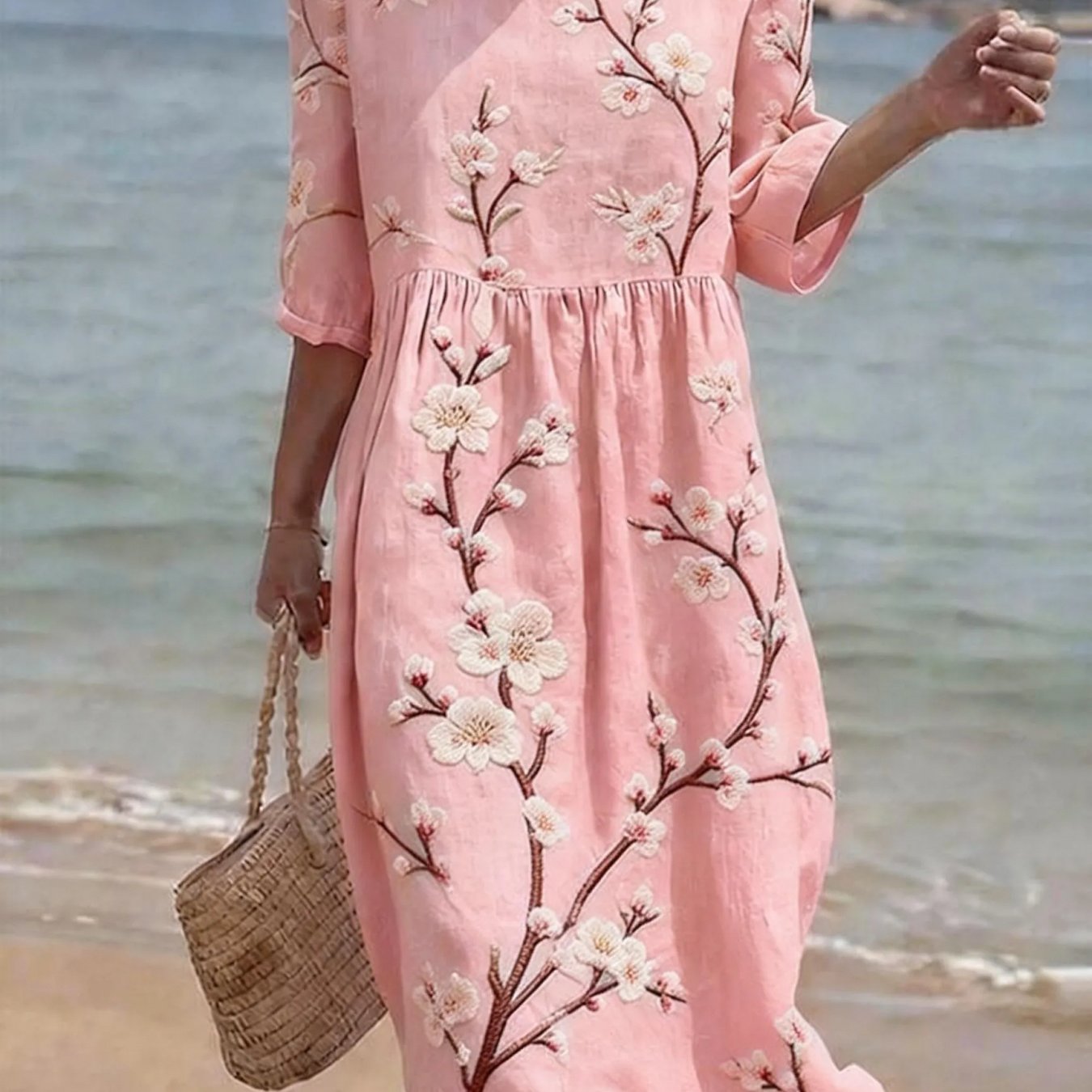 Luna | Women's Floral Casual Elbow-Sleeve Midi Dress