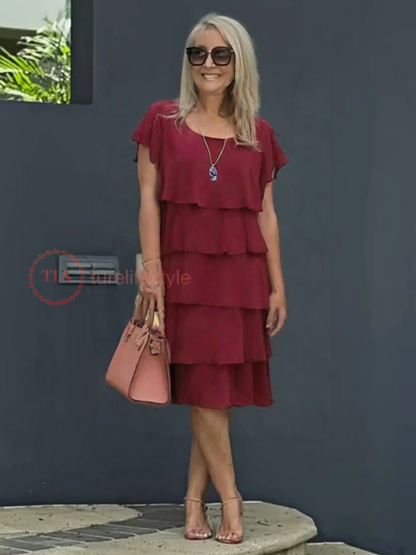 Paige | Women's Loose Midi Dress with Round Neck and Short Sleeve