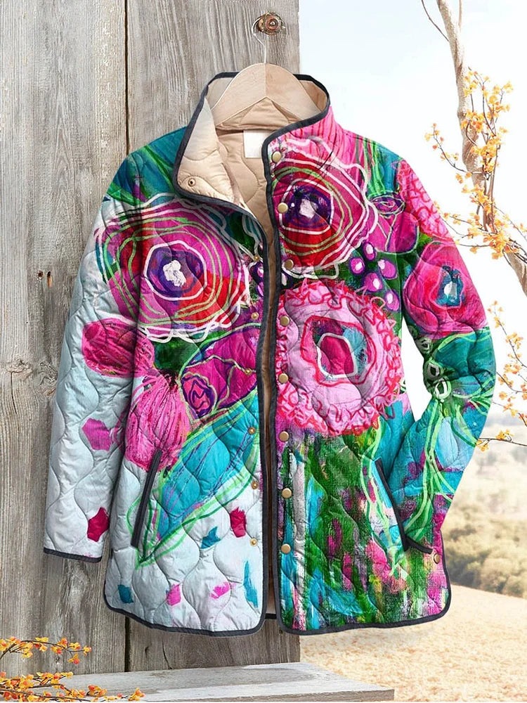 Women's Relaxed Feminine Charming Jacket with Floral Pattern