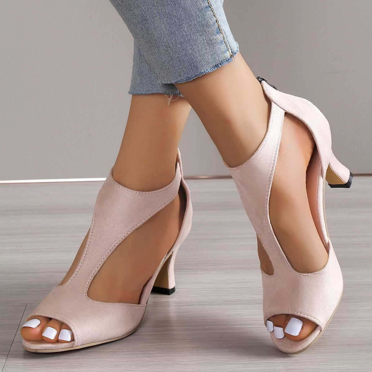 Women's Open-Toe Back Zipper Fish-Shaped Heeled Shoes