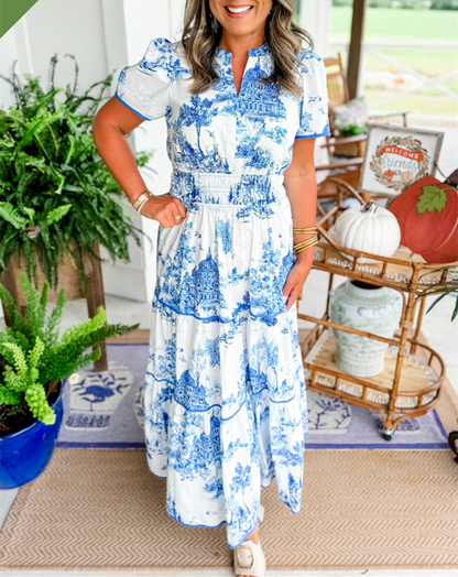 Eliza | Women's Classic Toile Maxi with Smocking