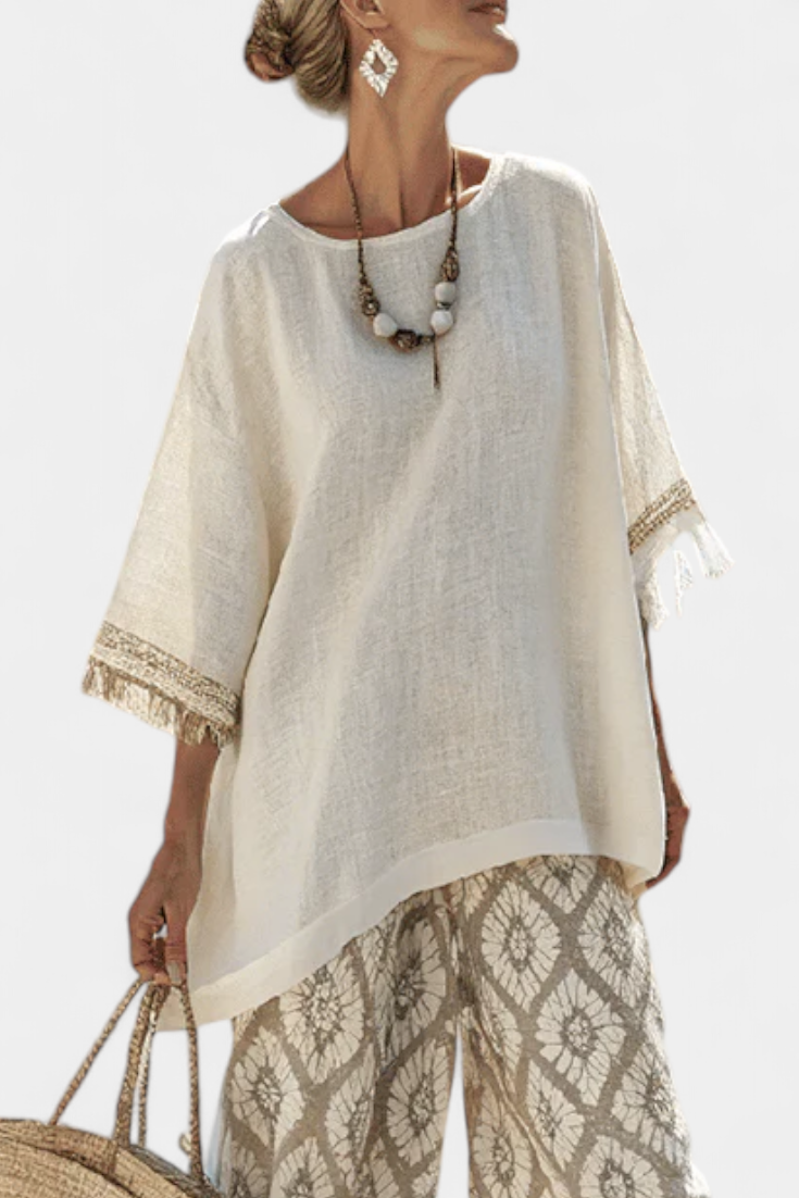 Ilaria | Women's Longline sophisticated top and casual trousers with Fringe
