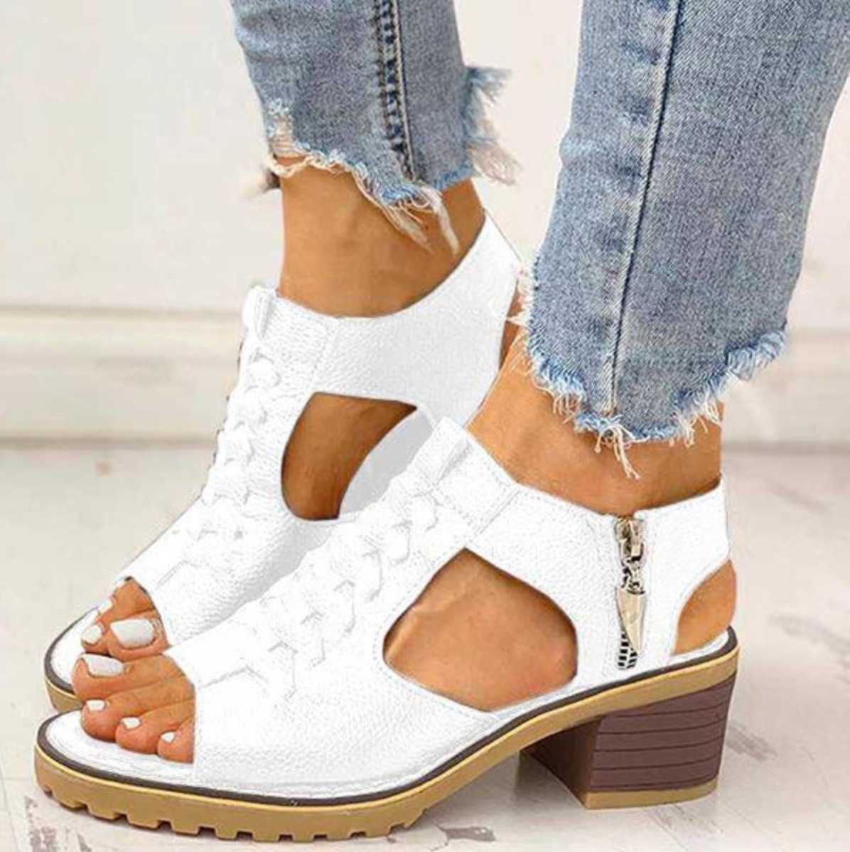 Steffie | Women's Cushioned Zip Orthopedic Block Heel Sandals with Arch Support