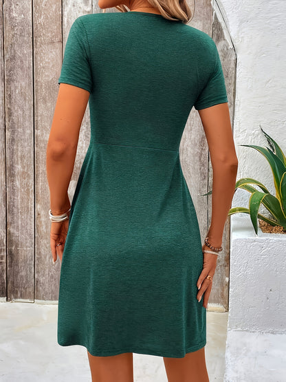 Feliz | Women's Chic Twist Front V-Neck Midi Dress