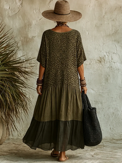 Women's V-Neck Maxi Dress with Leopard Print
