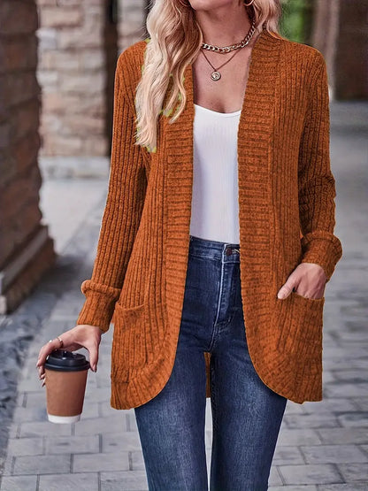 Neva | Women's Longline Elegant Ribbed Long Sleeve Cardigan