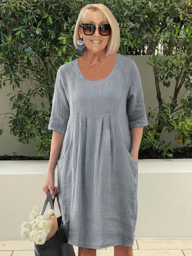 Lena | Women's Relaxed Pleat Pocket Midi Dress