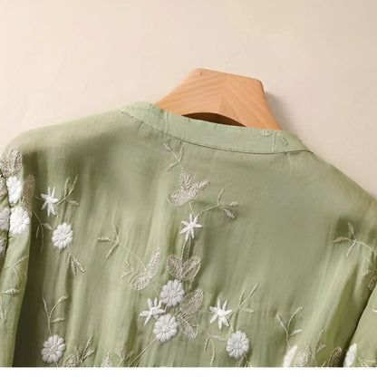 Emily | Women's Top with Embroidered Flowers