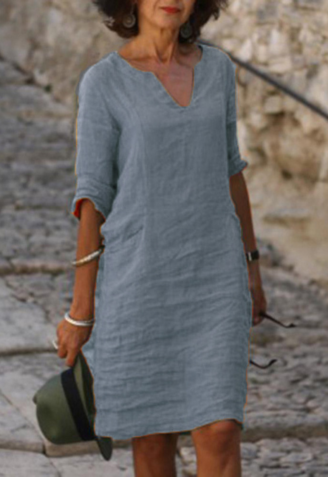 Elvy | Women's Sleek V-Neck Midi Dress