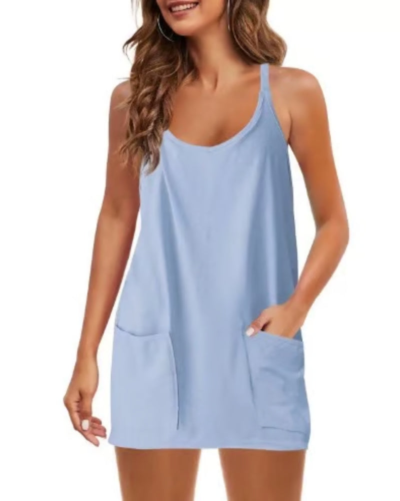 Gia | Women's Chic Sleeveless Romper Midi Dress with Pockets
