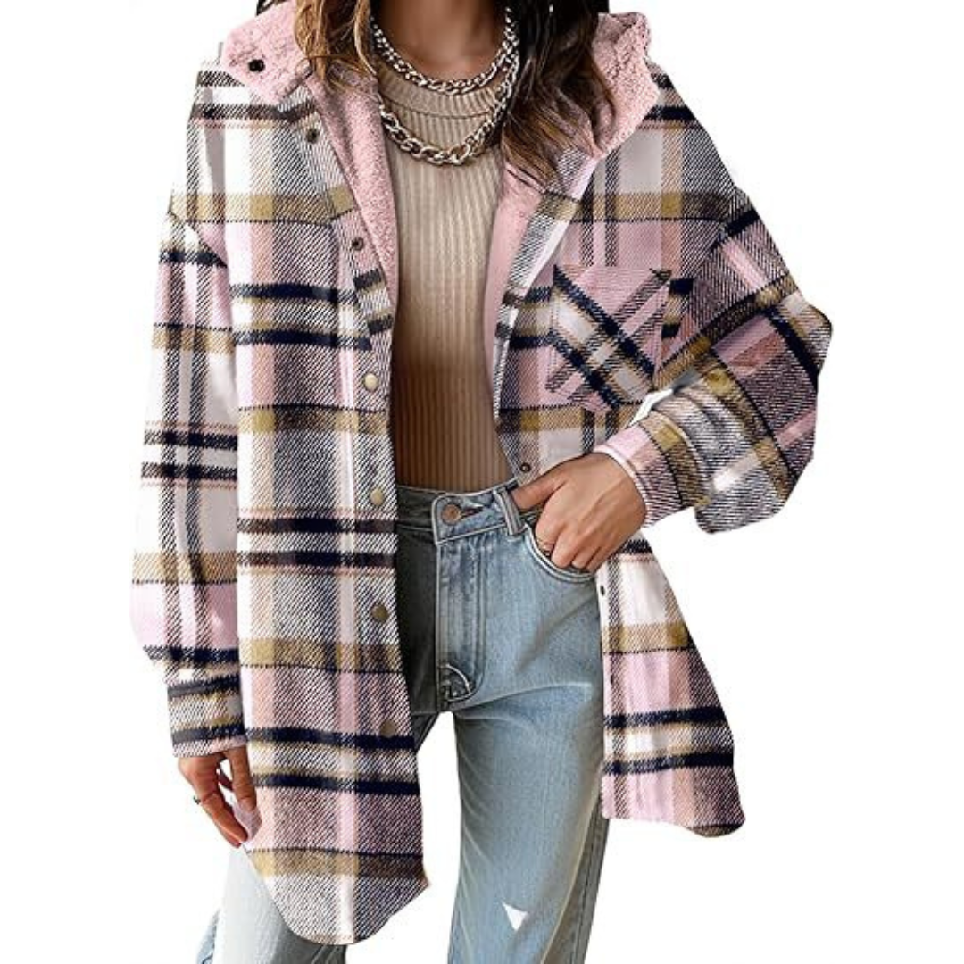Tallulah | Women's Relaxed Fit Hooded Jacket in Check Pattern