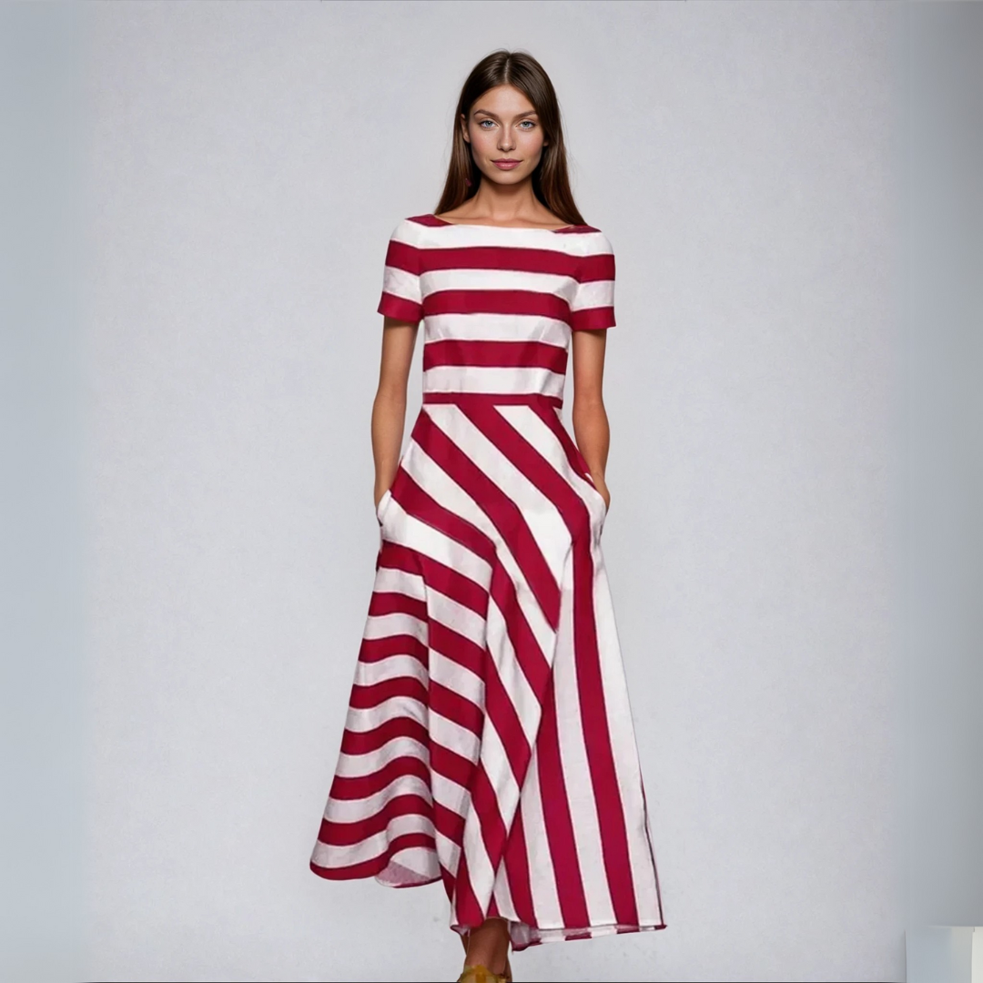 Natalia | Women's Long Stripe Maxi Dress, Handmade