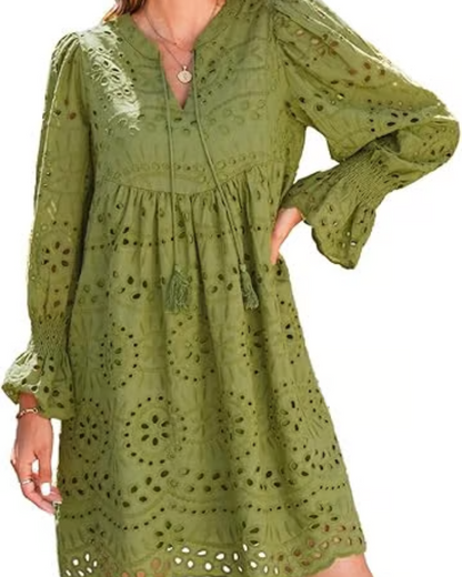 Aimee | Women's Floral Casual Mini Dress with Cut-Out and Smocking
