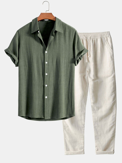 Men's Button-Up Shirt and Straight Leg Trousers in Blend