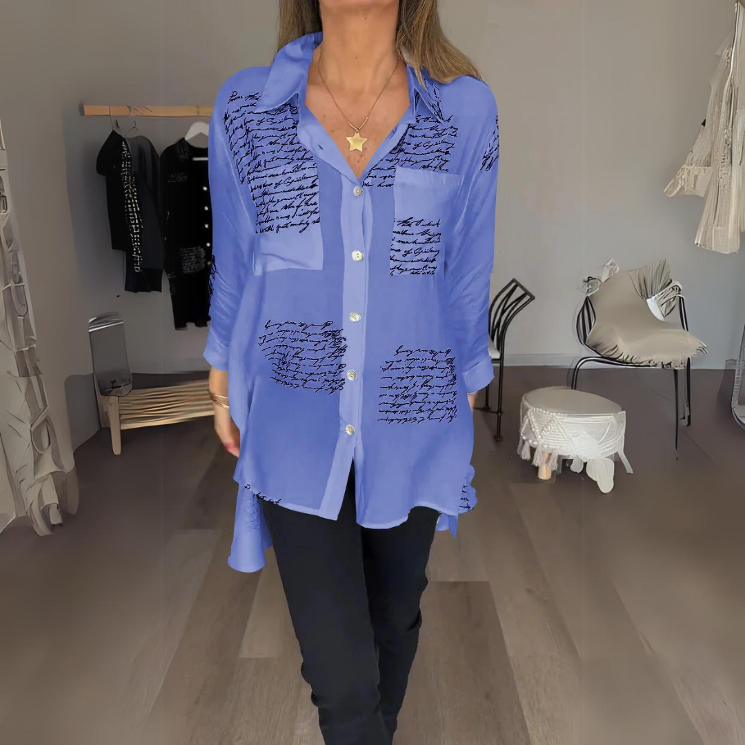 Callista | Women's Longline Handwritten Button-Up Shirt