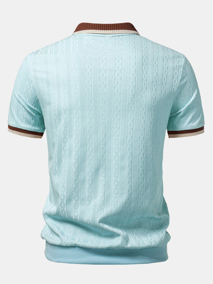 Men's Textured Polo with Contrast Trim and Zipper
