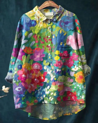 Jaclynn | Women's Floral Shirt with Ruffle Detail