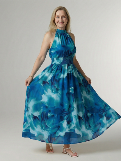 Sylin | Women's Relaxed Gathered Halter Midi Dress