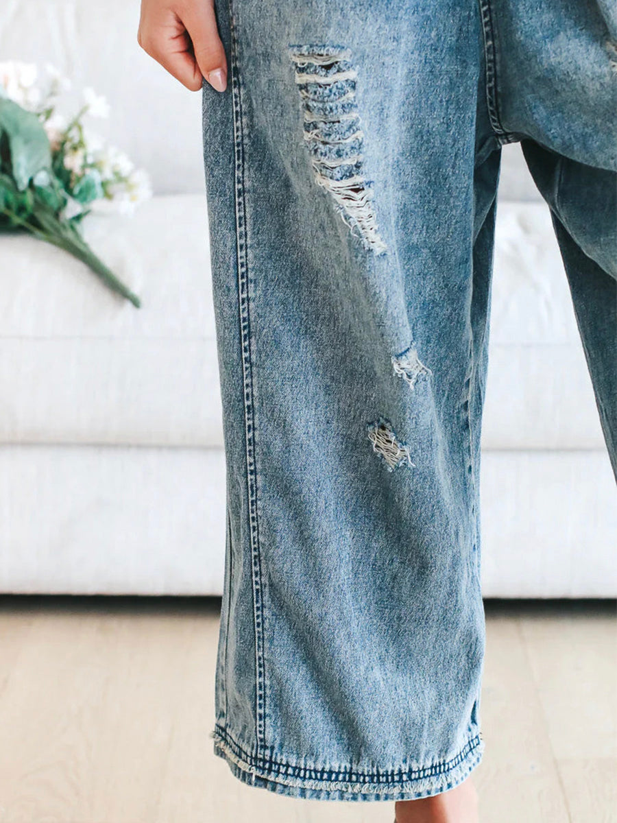 Thessa | Women's Relaxed Distressed Denim Overalls with Pockets