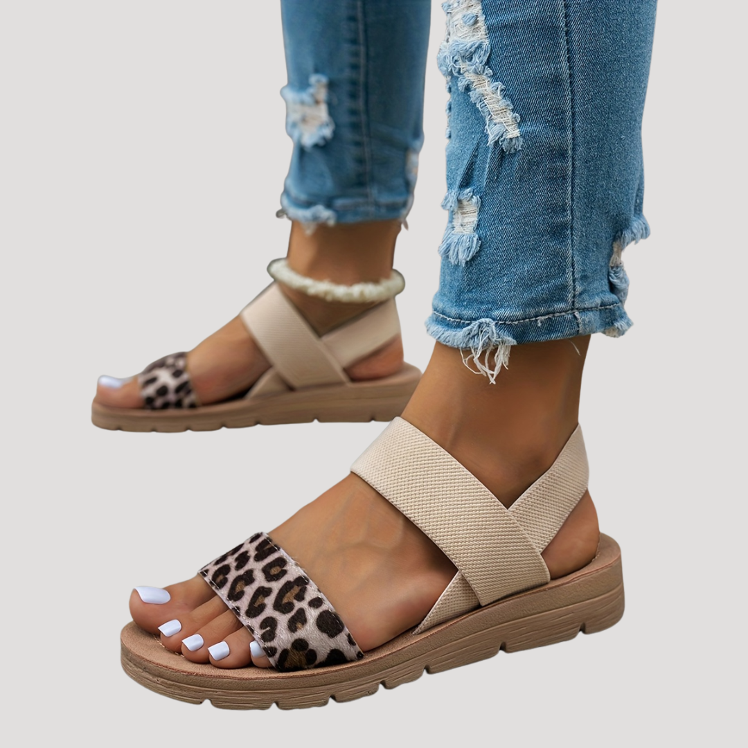 Women's Cushioned Open-Toe Stylish Leopard Print Cross-Strap Flat Sandals for Ultimate Comfort
