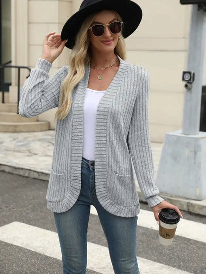 Neva | Women's Longline Elegant Ribbed Long Sleeve Cardigan