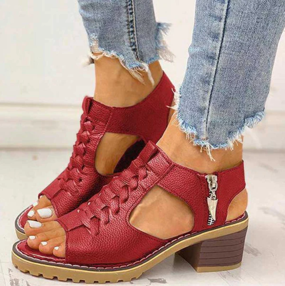 Steffie | Women's Cushioned Zip Orthopedic Block Heel Sandals with Arch Support