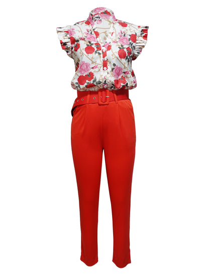 Rainie | Women's Floral Stylish Ruffle-Sleeve Set