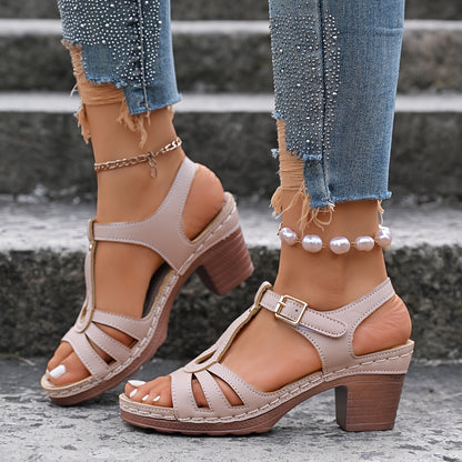 Women's Cushioned Open-Toe Tierra Vintage Block Sandals with Cut-Out