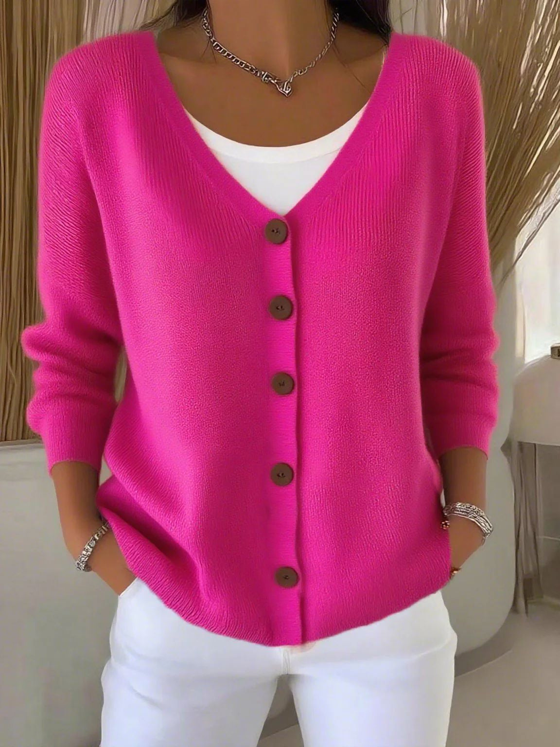 Olivia | Women's Long Sleeve V-Neck Button Jumper