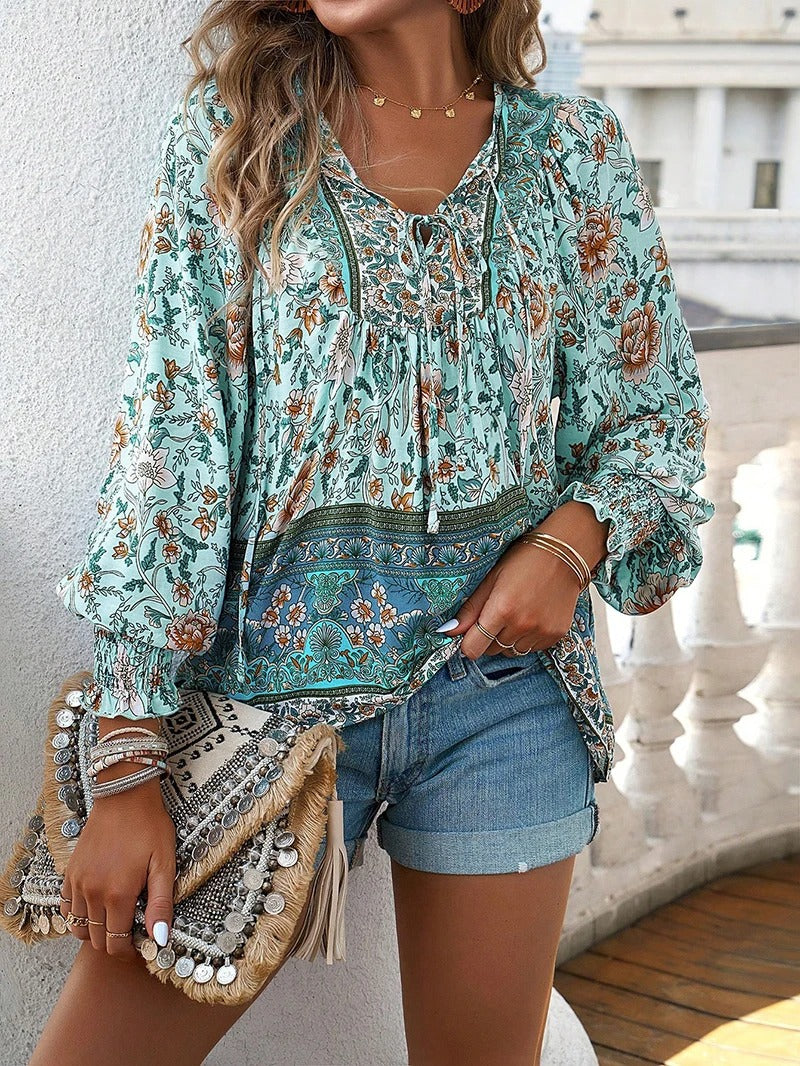 Beverly | Women's Summer Floral Top with Drawstring