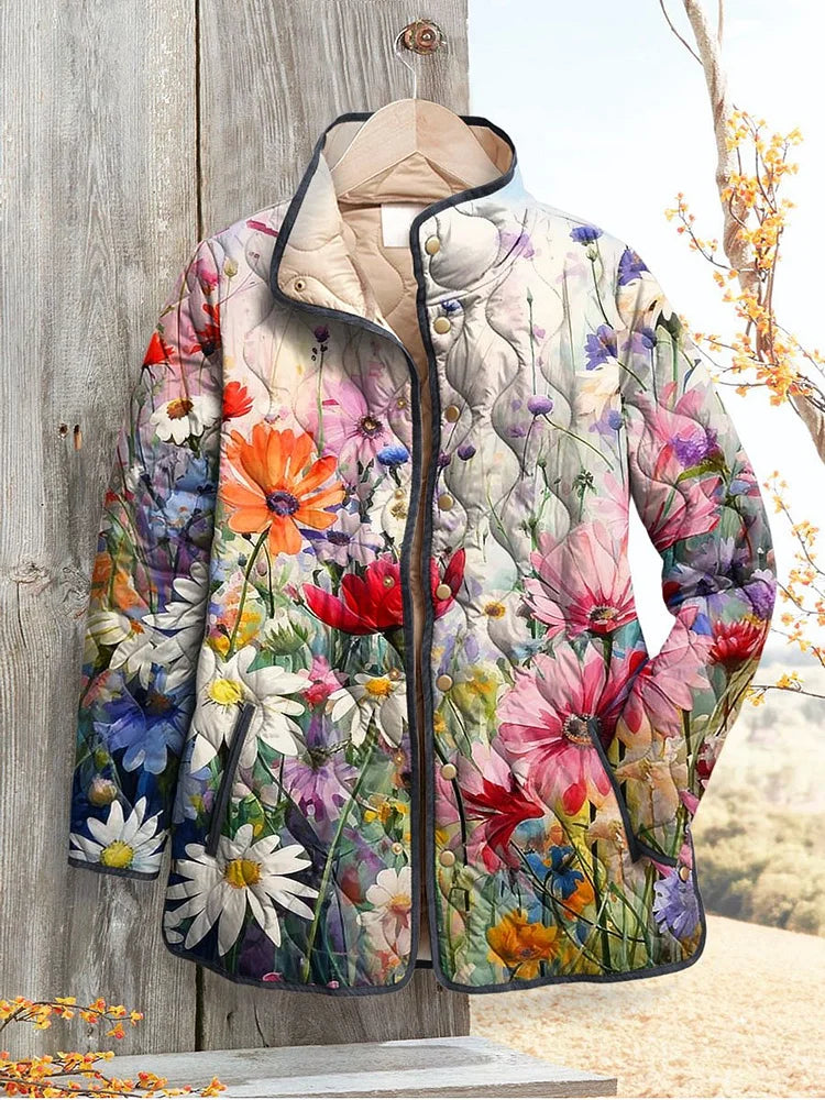 Women's Relaxed Vintage Charming Floral Print Casual Puffer Jacket