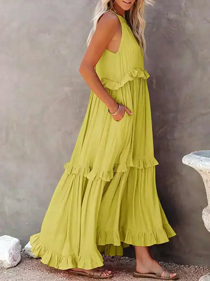 Sarah | Women's Halter Ruffle Maxi Dress (Almost Sold Out)