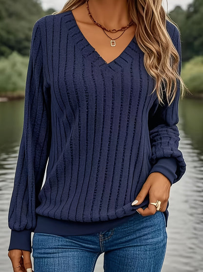 Joan | Women's Relaxed Stylish Ribbed V-Neck Sweatshirt