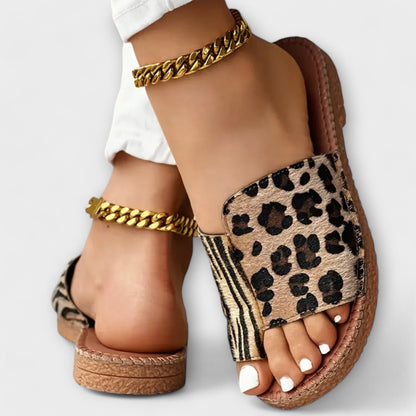 Lyan | Women's Cushioned Open-Toe Stylish Bicolour Slippers with Leopard Print