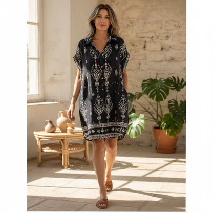 Mica | Women's Vintage Boho Mini Dress with Cap Sleeve