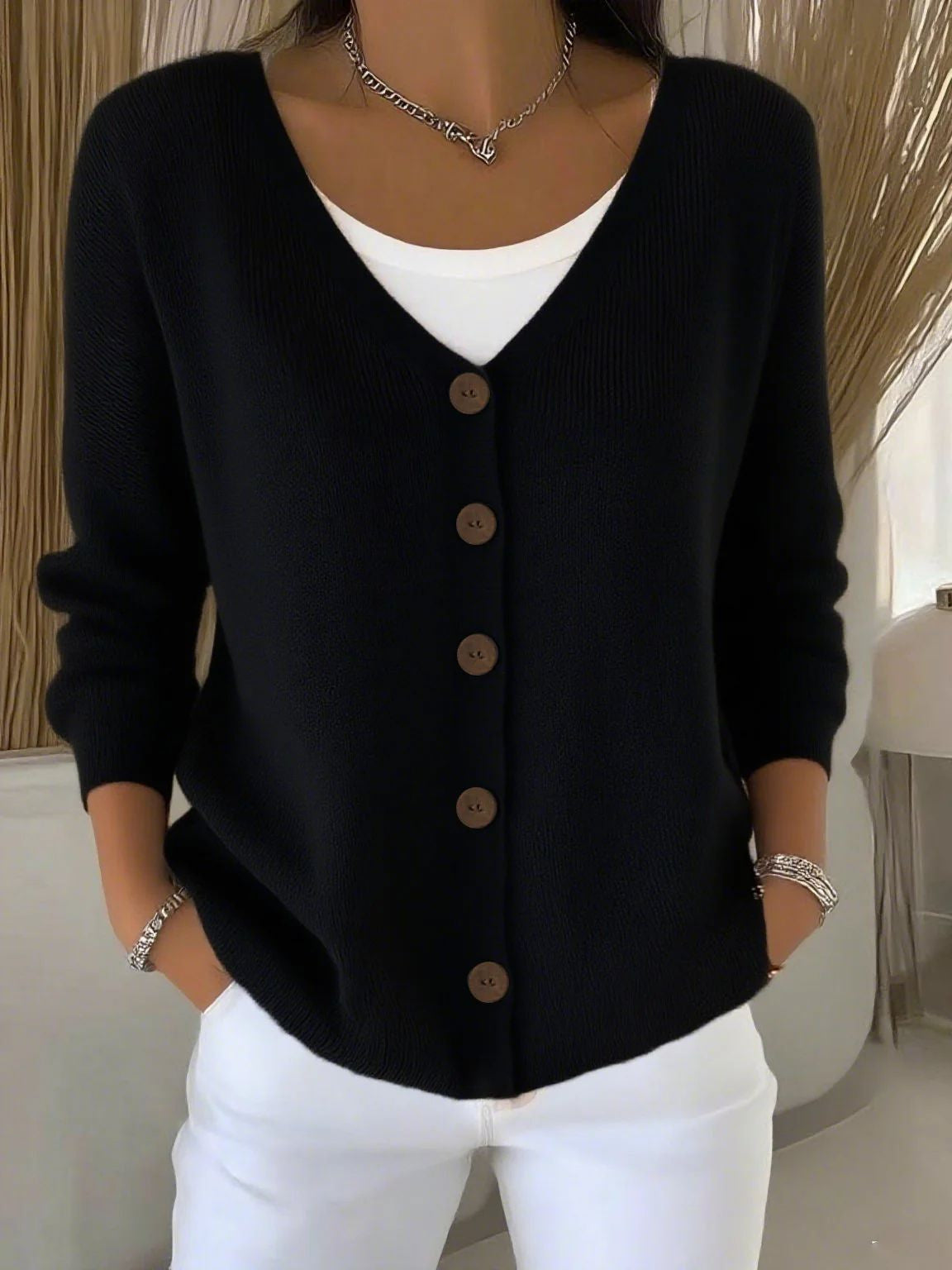 Olivia | Women's Long Sleeve V-Neck Button Jumper