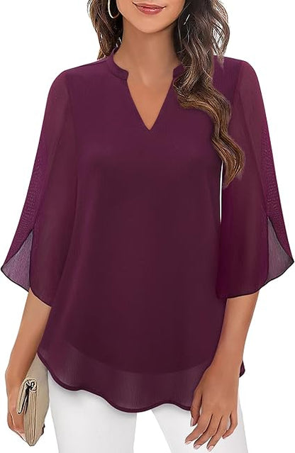 Annelyn | Women's Luxe Layered Blouse with V-Neck and 3/4 Sleeve