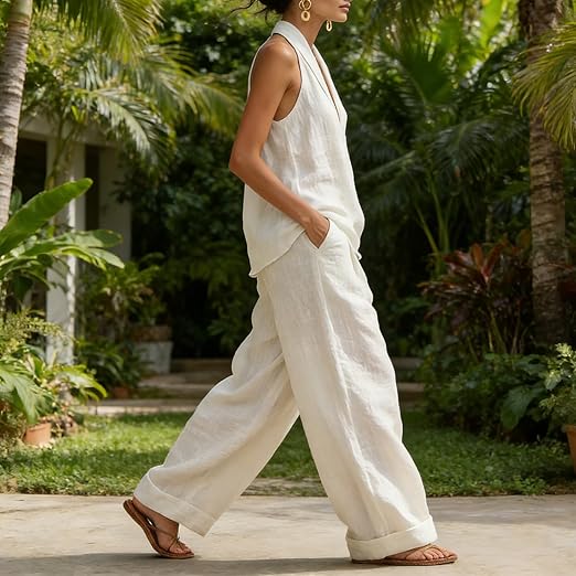 Ainhoa | Women's Longline Casual Tank Top and Wide-Leg Trouser Set