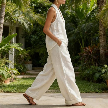 Ainhoa | Women's Longline Casual Tank Top and Wide-Leg Trouser Set